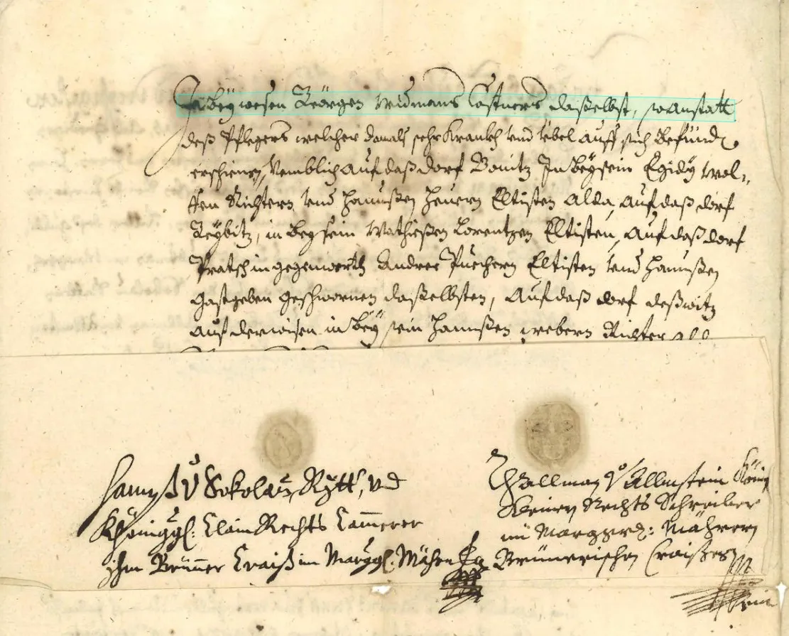 Historical document with wax seals and old cursive handwriting